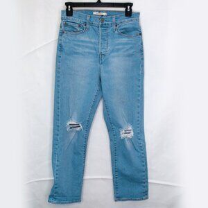 Levis Wedgie Straight Jeans Womens 28 Blue Distressed Stretch Button Fly WW09X